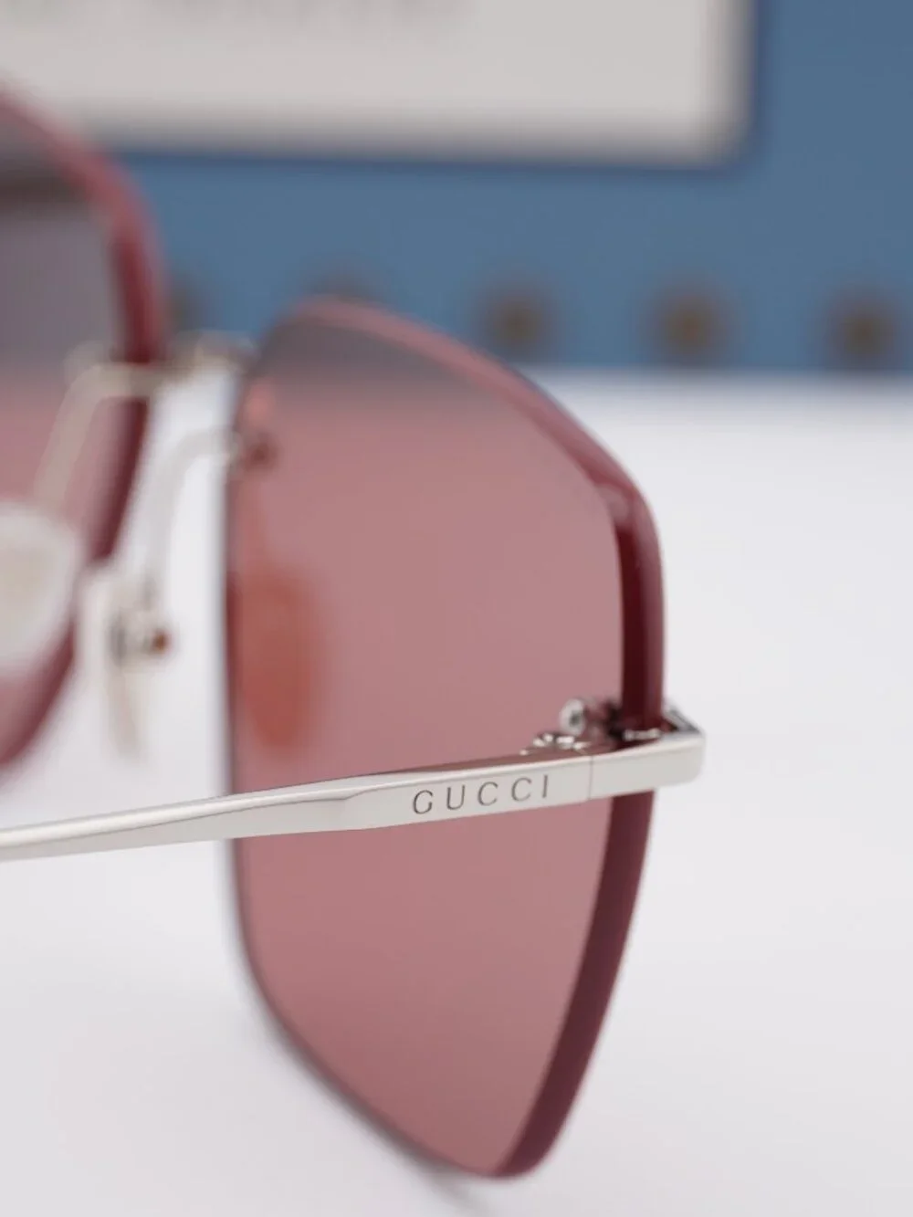 Gucci GG1955SA 003 Square Sunglasses - Shiny Silver\Burgundy